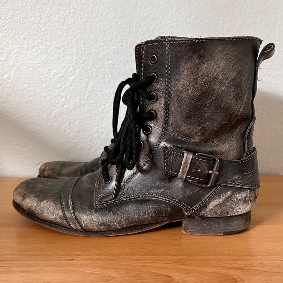 Aldo Shoes Aldo Distressed Black Combat Boots Laceup Midcalf Army